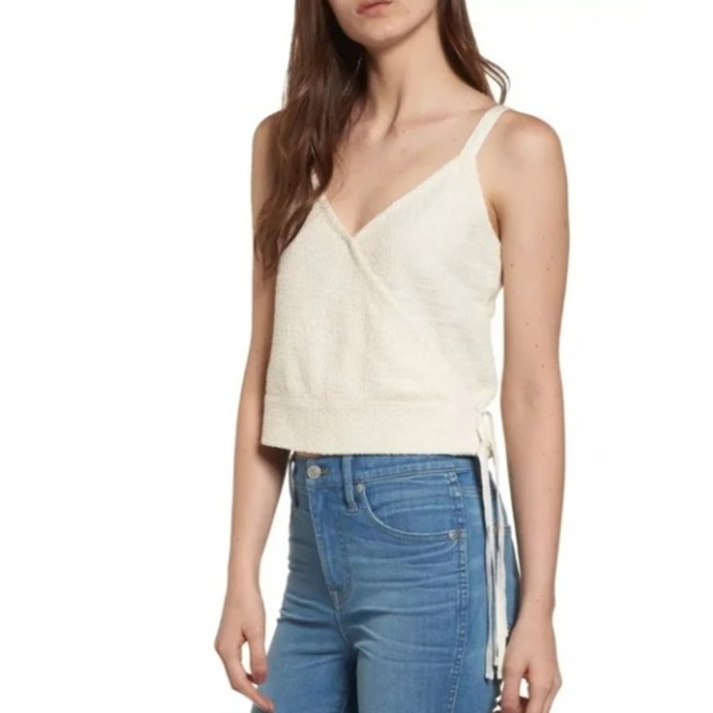 Madewell Women Cream‎ Textured Boucle Wrap Side Tie Camisole Tank Top G6365 M